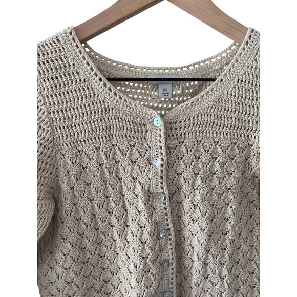 Vintage LL Bean Cotton Linen Crochet Knit Cardigan Sweater XS - Picture 7 of 7